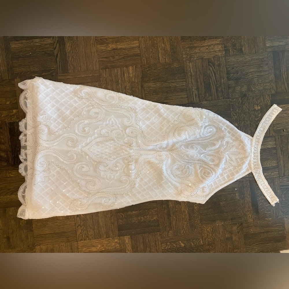 White beaded halter dress